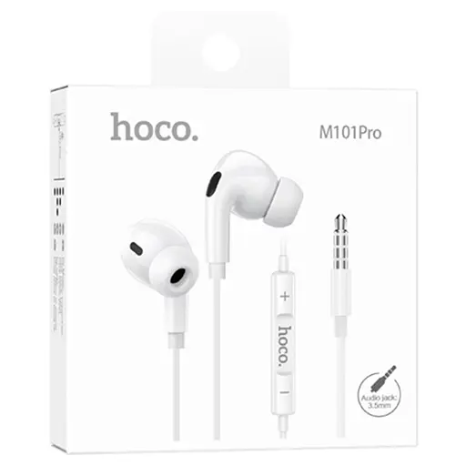 Наушники Hoco M101 Pro Crystal sound wire-controlled earphones с микрофоном 3.5 мм белые - фото 2