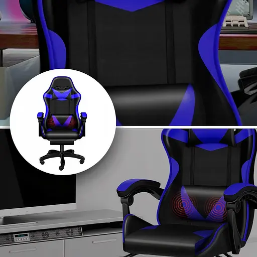 Кресло геймерское PLAYER с подставкой для ног и массажем Blue/Black (100002) - фото 7