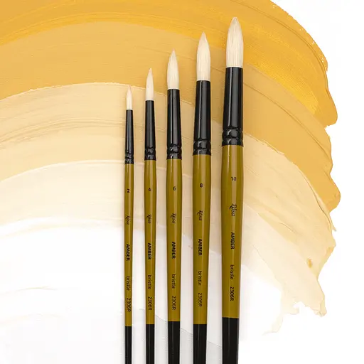 Пензель щетина кругла AMBER 2306R №1 довга ручка Rosa - фото 4