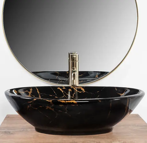 Умивальник Rea Pamela Black Marble Shiny накладний REA-U5067, Чорний - фото 3