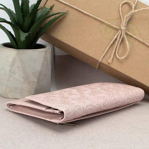 Гаманець жіночий шкіряний Leona рожеві квіти - фото 4