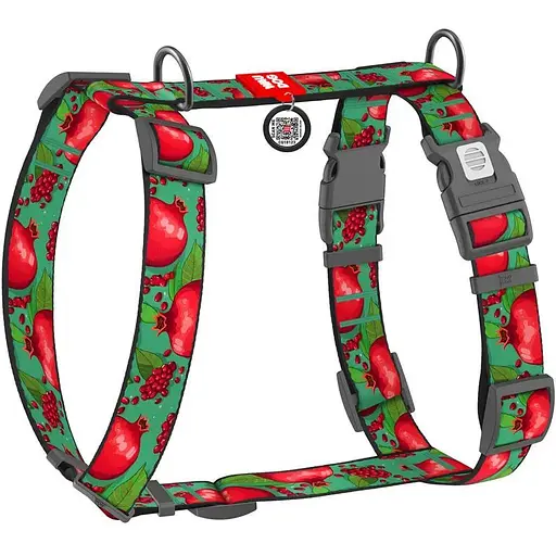 Шлея для собак Waudog анатомічна H-подібна Nylon з QR-паспортом Гранати X 3.5х 60-100 см - фото 1