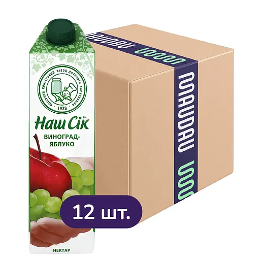 Упаковка нектара Наш Сік Виноградно-яблочный 11.4 л (950 мл х 12 шт.) - фото 1