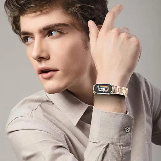 Ремешок для фитнес-браслета Tamister для Xiaomi Mi Band 8 и 9 Type C металлический с застежкой розовое золото - фото 8