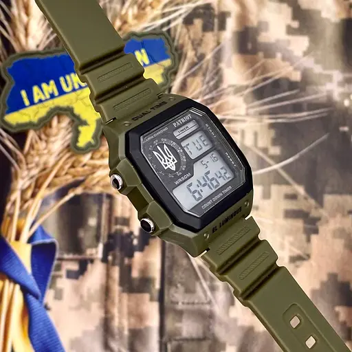 Наручний годинник чоловічий 010AGUASI Тризуб срібло Зелені + Коробка Patriot acs0031028 - фото 3