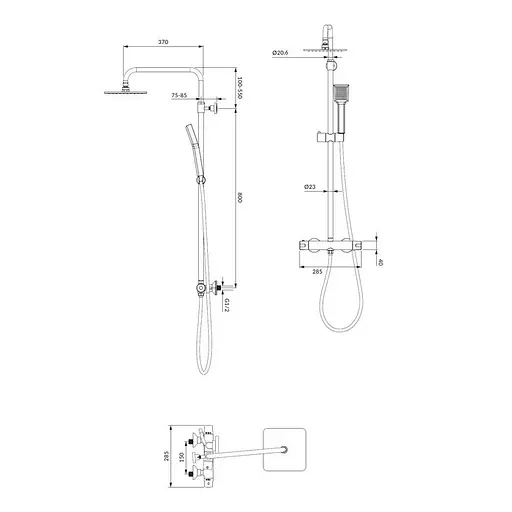 Душова система з термостатом Omnires Y black Y1244JBL, Чорний матовий - фото 2