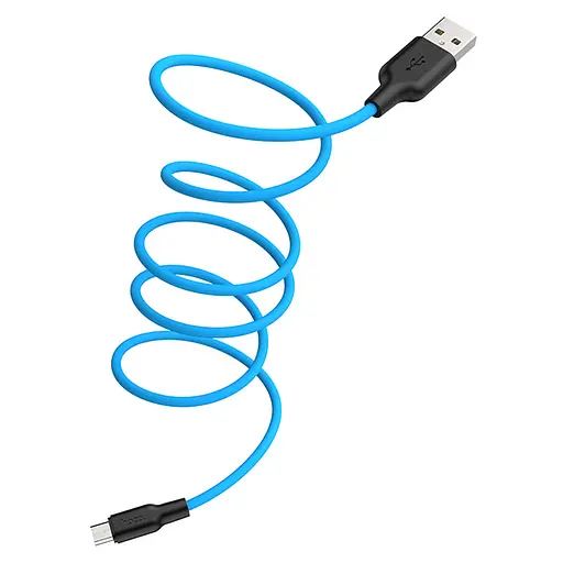 Кабель силиконовый Hoco X21 Plus MicroUSB Silicone 1 метр голубой - фото 1