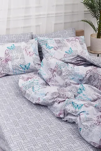Комплект постельного белья Moon&Star King Size 220x240 наволочки 2х50х70 Butterfly Gray Бязь Gold Люкс - фото 4
