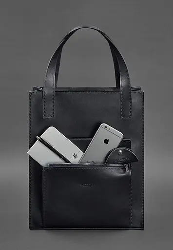 Шкіряна жіноча сумка шоппер Бетсі з кишенею синя Краст - фото 2