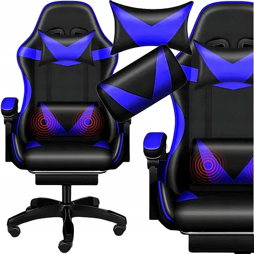 Кресло геймерское PLAYER с подставкой для ног и массажем Blue/Black (100002) - фото 2