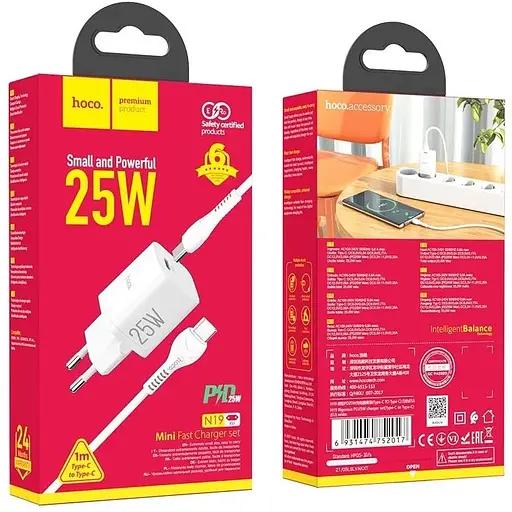 Сетевое зарядное устройство Hoco N19 Rigorous PD25W Type C to Type C Белый - фото 3