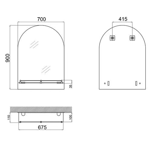 Дзеркало Lidz Tani 140.07.03 (1) 700x900x110 настінне з поличкою прямокутне з дугоподібним верхом LD78TA7090 - фото 2