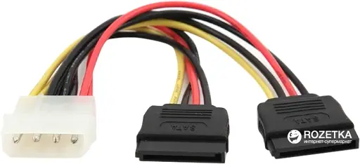 Переходник питания Molex (M) - 2 x SATA (F), 15 см, Cablexpert (CC-SATA-PSY) - фото 1
