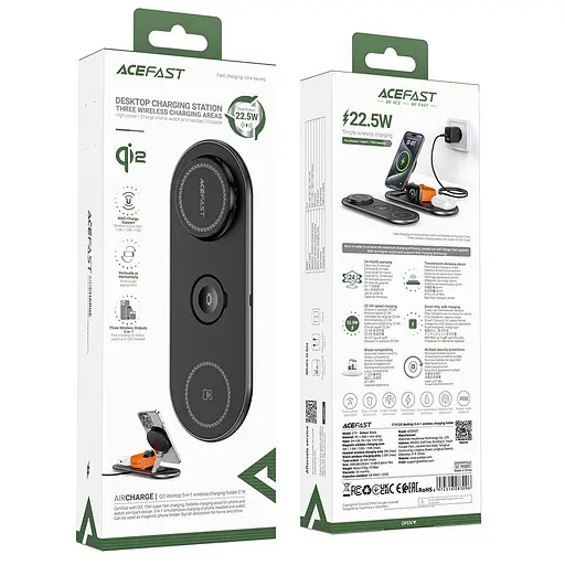 Бездротовий мультизарядний пристрій ACEFAST E19 Qi2 desktop 3-in-1 wireless charging holder чорний - фото 2