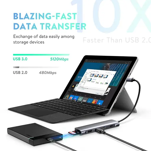 Хаб UGREEN USB-C to 2 Ports USB3.0-A Hub + HDMI + TF/SD with PD Power Supply (Space Gray) - фото 6