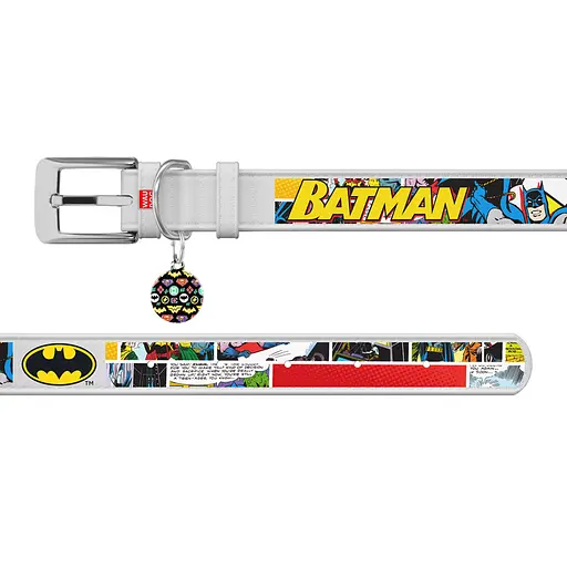 Ошейник для собак кожаный Waudog Design с QR-паспортом "Бэтмен1" Ш 25 мм Д 38-49 см белый - фото 3