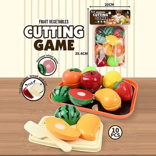 Продукти на липучці JQ 912-5, 10 елементів, овочі, фрукти, таця, досточка, ніж, в пакеті (6974726400908) - фото 2