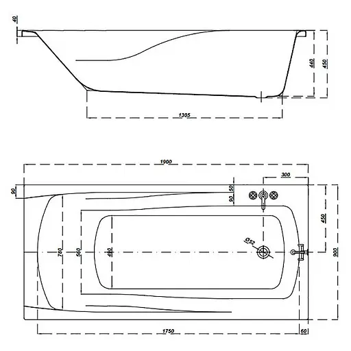 Ванна акрилова Cersant Zen 190x90 з кріпленням і ніжками S301-223 - фото 3