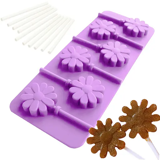 Силіконова форма для льодяників і цукерок на паличці "Квітка", Kitchen Master Бузковий 87401 - фото 2