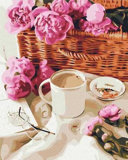 Картина за номерами на підрамнику Brushme Піони в корзинці