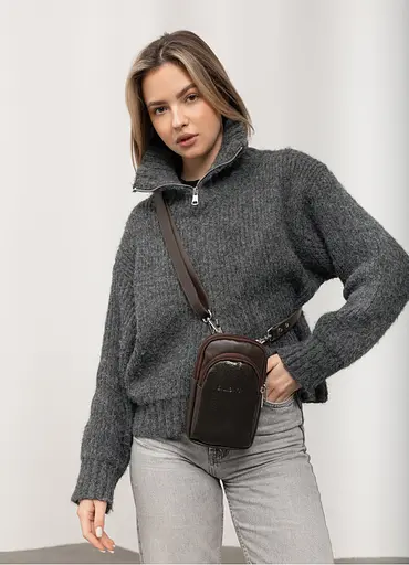 Женская кожаная сумка Sambag Modena для телефона коричневая 19 х 11 х 3 см (96199170) - фото 1