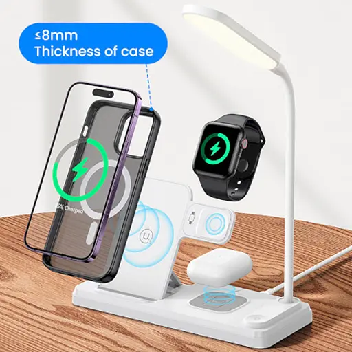 БЗП Usams US-CD195 15W 4in1 Wireless Charging Holder With Table Lamp White - фото 6