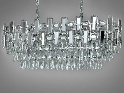 Підвісна кришталева овальна люстра для обідньої зони, 8 ламп, хром - фото 1