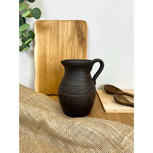 Молочник керамічний (глиняний) різьблений з ручкою Декор 1.5 л