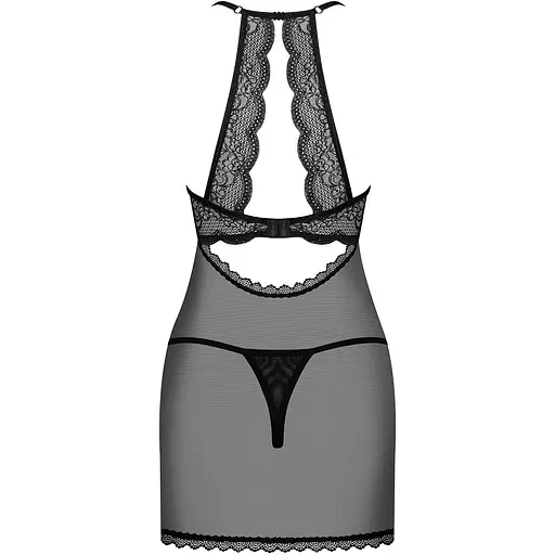 Прозора сорочка з відкритими грудьми Obsessive Pearlove chemise & Thong Black S/M, трусики - фото 4