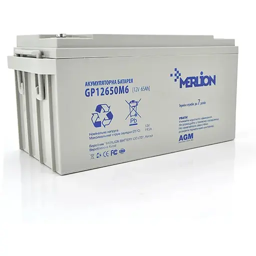 Аккумуляторная батарея MERLION AGM GP12650M6 12 V 65 Ah 18 кг (350 x 165 x 165) White Q1