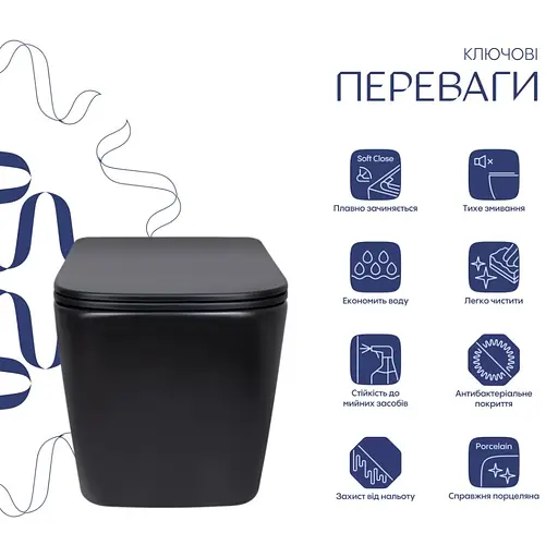 Унитаз подвесной Qtap Tern New Ultra Quiet, с сиденьем Slim Duroplast/Soft-close/Quick Release QT17332303ASMB - фото 2