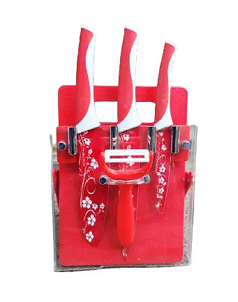 Набор ножей Royalty Line RL-KT05ST из нержавеющей стали с керамическим покрытием с подставкой Красный - фото 2