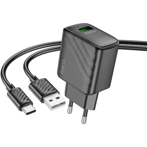 Комплект зарядного устройства Hoco CS21A Single port 1USB 18W 5V/3A 9V/2A Quick Charge 3.0 USB /Type-C 1м Black - фото 4