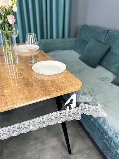 Силиконовая скатерть с серым кружевом Арка 7 см 330х180 см - фото 4