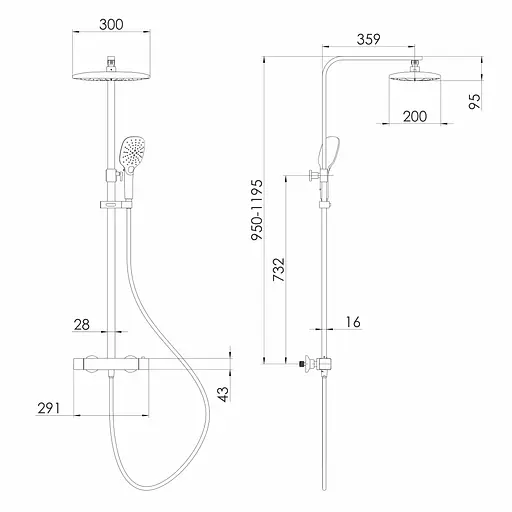 Душова система з термостатом Volle Sistema верхній душ 300x200 мм хром 1599.090101, Хром - фото 2