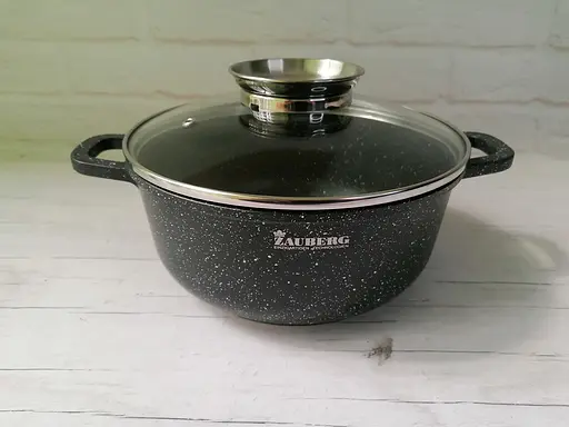 Кастрюля алюминиевая Zauberg с мраморным покрытием и крышкой 1.2 л (0316 BL) - фото 2