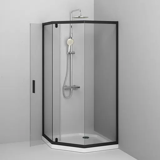 Душевая кабина Am.Pm Gem 5-corner Pivot 90x90 см без поддона black W90UG-405-090BT, прозрачный, черный - фото 4