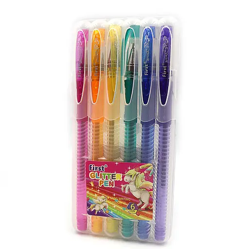 Набор гелевых ручек глиттер, 6 шт., 6 цветов, PVC бокс с подвесом