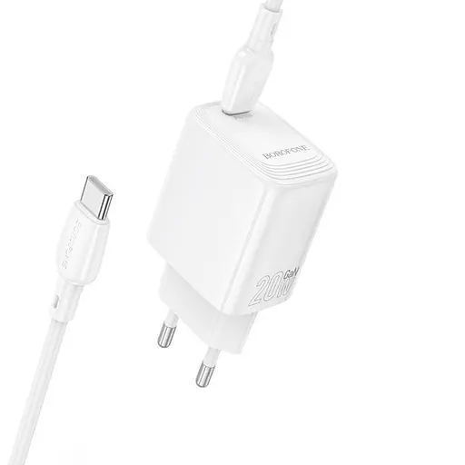 Мережевий зарядний пристрій з кабелем Borofone BN26 Fuente single-port PD20W charger set (C to C) (EU) білий - фото 3
