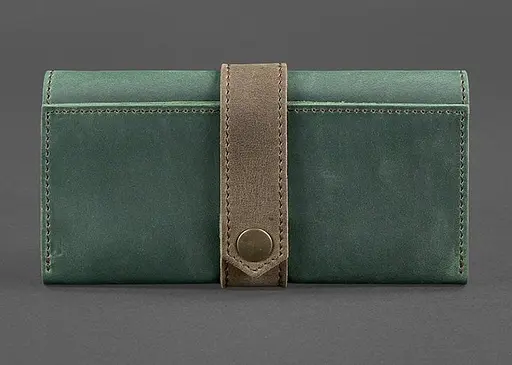 Шкіряне жіноче портмоне 3.0 зелене з коричневим - фото 1