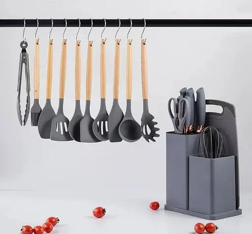 Набір кухонного приладдя A-plus Kitchenware Set набір силіконовий з дощечкою Сірий - фото 4