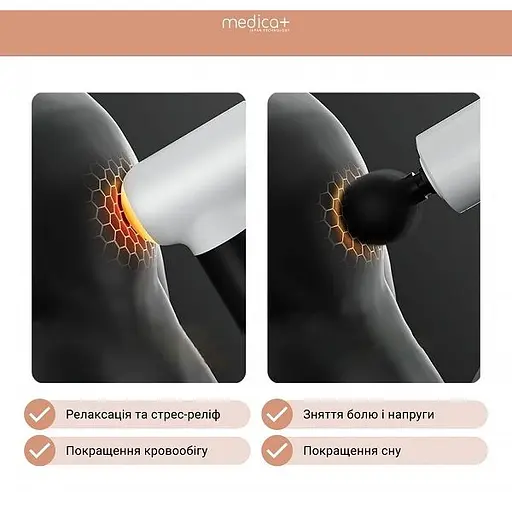 Перкусійний ручний масажер для тіла і м'язів Medica+ MassHand Pro 4.0 black  - фото 4