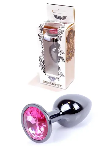 Металева анальна пробка з кристалом Boss Jewellery Dark Silver 7 см (рожевий)