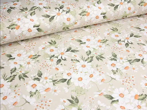 Тканина з тефлоновим просоченням з принтом Ромашка (від 1 м) Бежевий - фото 1