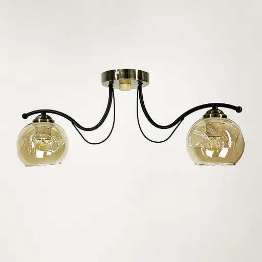 Люстра в чорному корпусі із 2-ма янтарними плафонами Line.F 7075/2 AB+BK+AB - фото 1