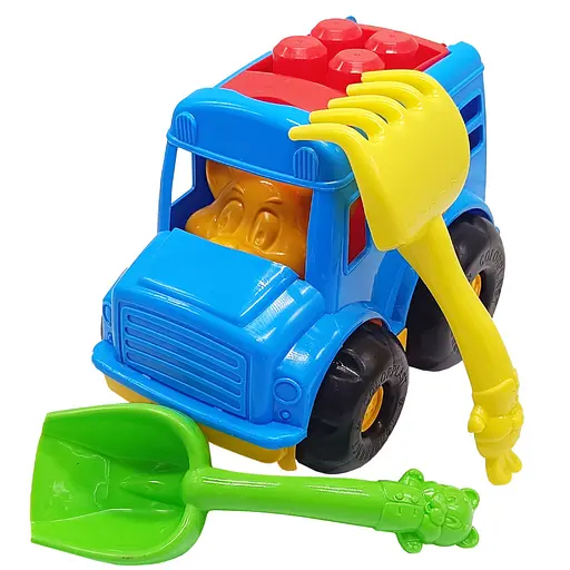 Детский песочный набор "Автобус-бусик" Colorplast 0091 лопатка, грабли Синий - фото 1