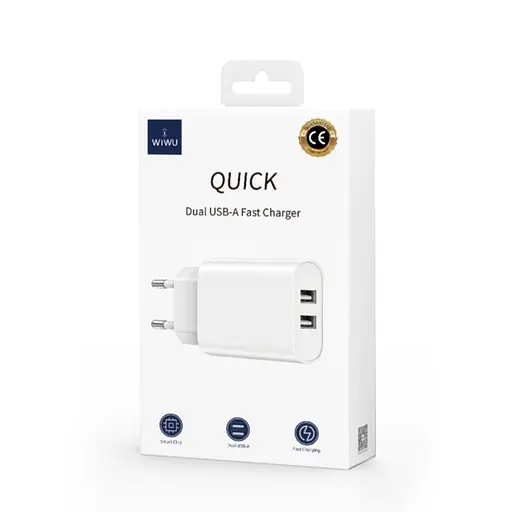 Мережевий зарядний пристрій Wiwu Wi-U003 Dual USB A Chager EU Plug Білий - фото 2
