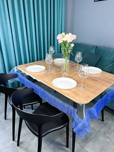 Скатерть силиконовая с синей стразовой лентой 340х190 см - фото 9