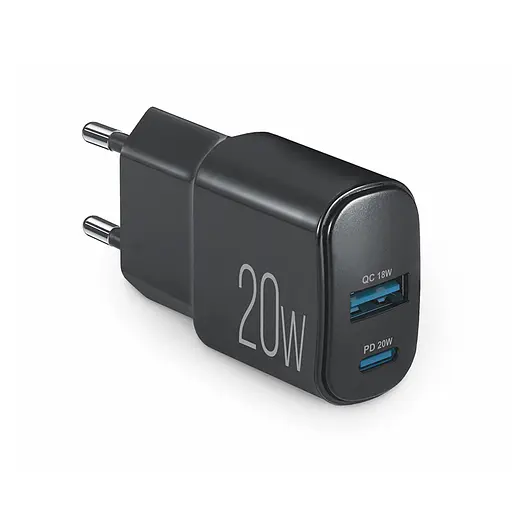 Сетевое зарядное устройство Brevia ePower PD20W USB-C+USB-A черный(45020CAB)