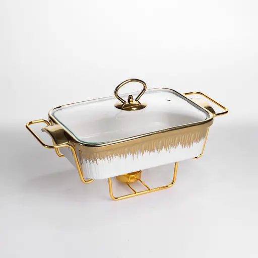 Мармитница прямоугольная Yiwu со стеклянной крышкой на металлической подставке с подогревом 31х16х11 см настольный мармит для первых блюд ML-860-11 - фото 1